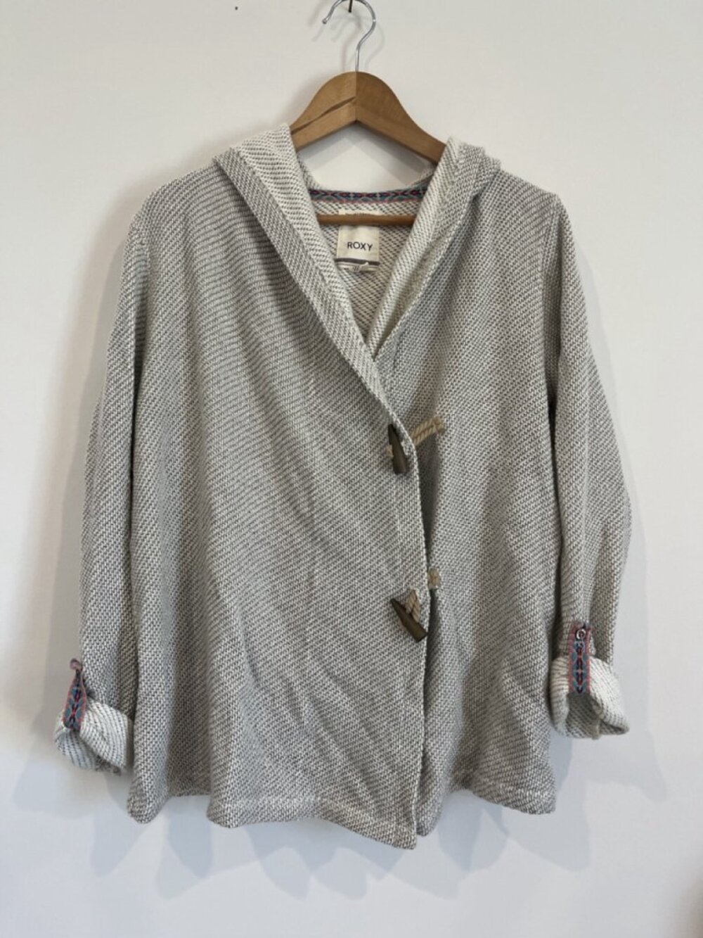 Roxy Beautiful Adventure Hooded Toggle Cardigan Grey Marl Size M Boho
